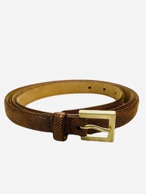 Brown Textured Leather Women's Belt with Gold Buckle